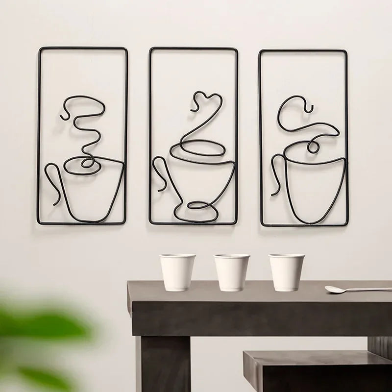 Hot Coffee Metal Wall Art Plaques 3D Wrought Iron Crafted Wall Decor For Kitchen Cafe Coffee Shop Art Decor