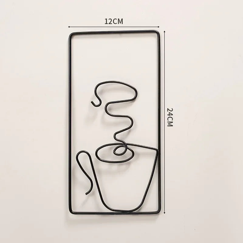Hot Coffee Metal Wall Art Plaques 3D Wrought Iron Crafted Wall Decor For Kitchen Cafe Coffee Shop Art Decor