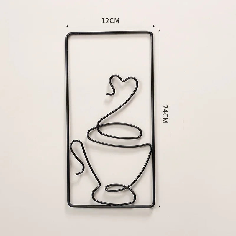 Hot Coffee Metal Wall Art Plaques 3D Wrought Iron Crafted Wall Decor For Kitchen Cafe Coffee Shop Art Decor