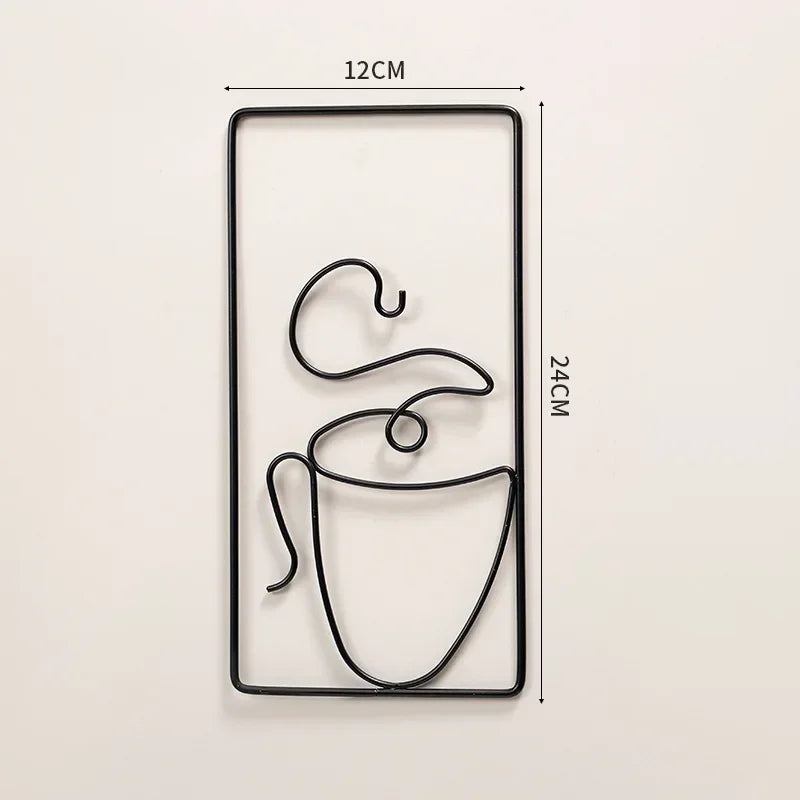 Hot Coffee Metal Wall Art Plaques 3D Wrought Iron Crafted Wall Decor For Kitchen Cafe Coffee Shop Art Decor