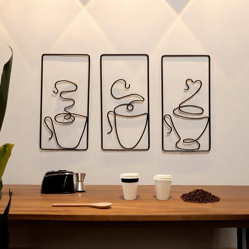 Hot Coffee Metal Wall Art Plaques 3D Wrought Iron Crafted Wall Decor For Kitchen Cafe Coffee Shop Art Decor