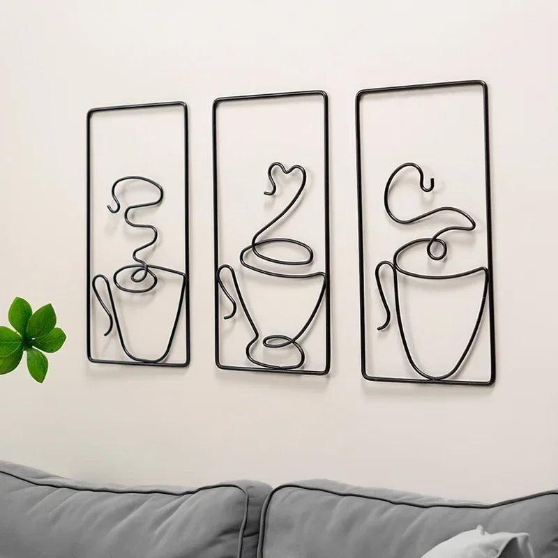 Hot Coffee Metal Wall Art Plaques 3D Wrought Iron Crafted Wall Decor For Kitchen Cafe Coffee Shop Art Decor