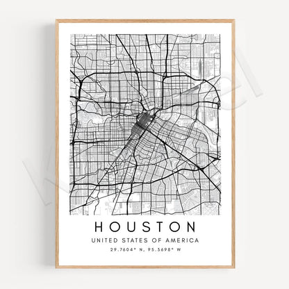 City Map Posters Wall Art - Beijing, Cape Town, Sydney, Los Angeles, Milan, Houston, Seattle, Abu Dhabi, Cornwall, Bristol, Gosport, Pudsey Wall Map Black White Canvas Prints Minimalist Posters For Office