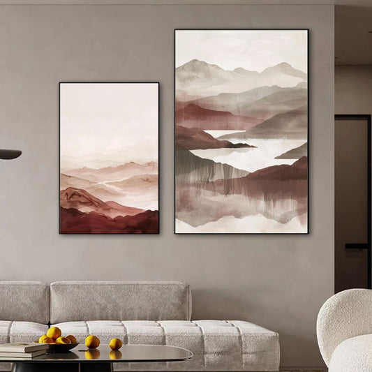 Japandi Abstract Landscape Wall Art Canvas Print Neutral Tones For Zen Living Room Home Goods Wall Decor