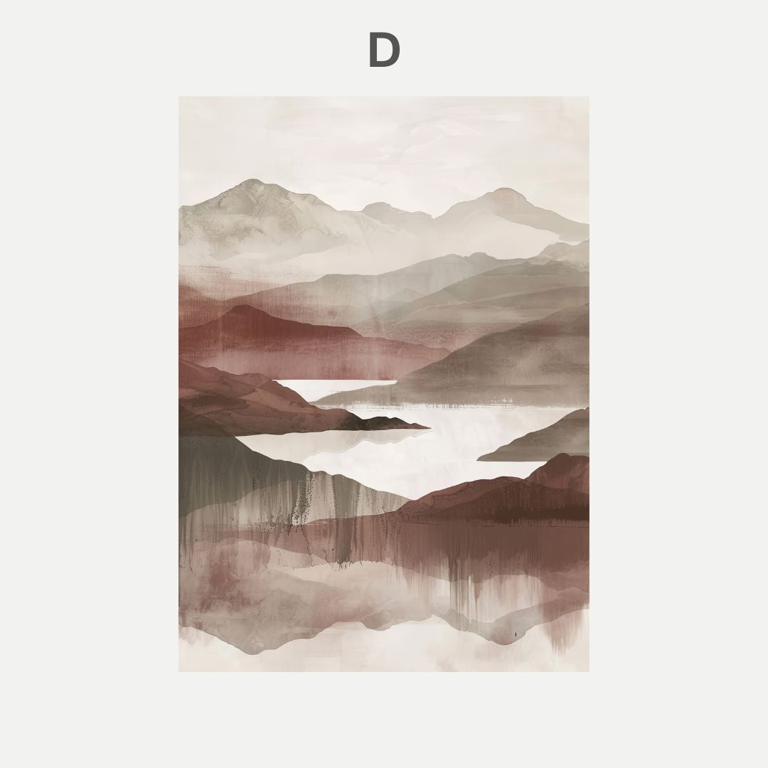 Artistic depiction of mountains with a watercolor effect on a light background