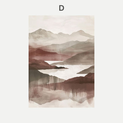 Artistic depiction of mountains with a watercolor effect on a light background