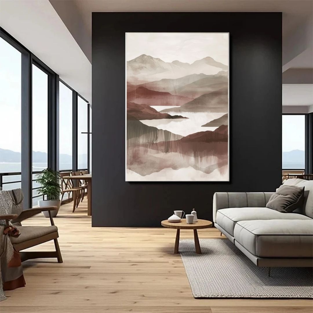 Japandi Abstract Landscape Wall Art Canvas Print Neutral Tones For Zen Living Room Home Goods Wall Decor