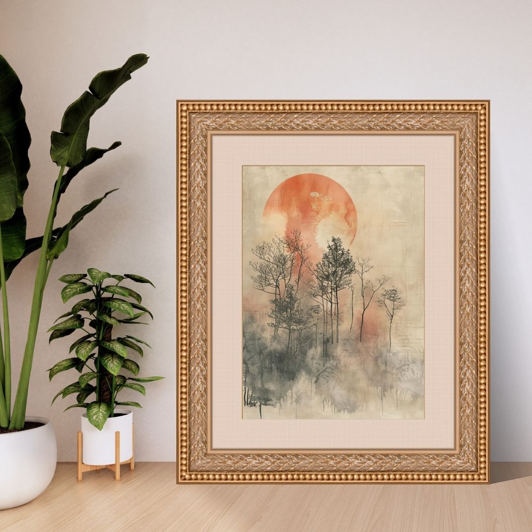 Japandi Abstract Landscape Wall Art Canvas Print Sunrise Serene Scenery Poster For Zen Living Room Decor