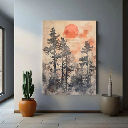 Japandi Abstract Landscape Wall Art Canvas Print Sunrise Serene Scenery Poster For Zen Living Room Decor