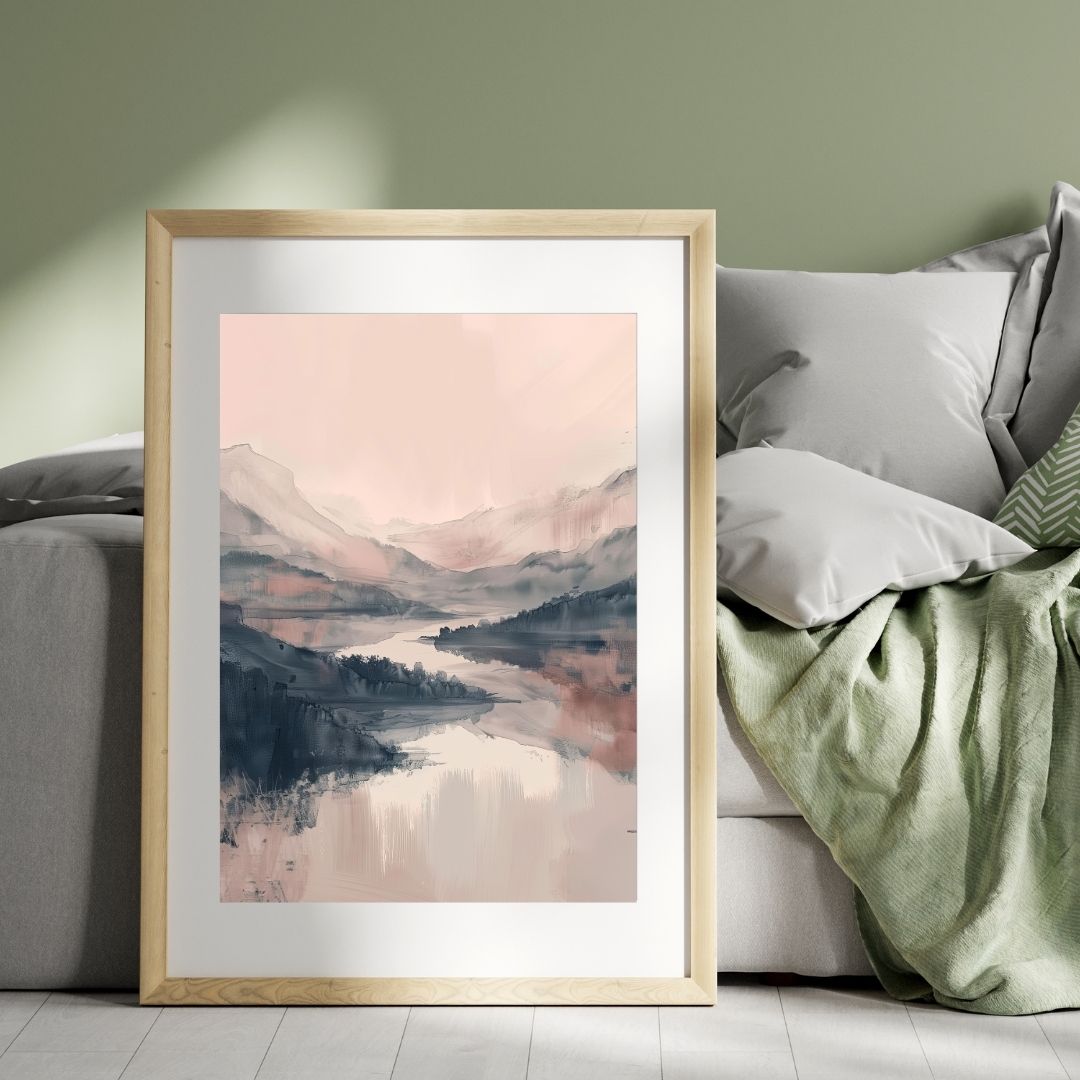 Japandi Bedroom Abstract Landscape Wall Art Pastel Pink Tone Nature Poster Home Goods Wall Decor