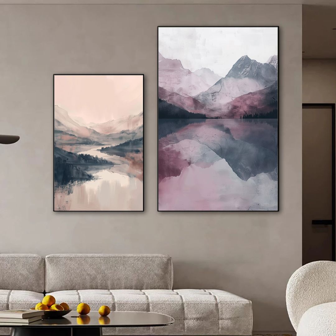 Japandi Bedroom Abstract Landscape Wall Art Pastel Pink Tone Nature Poster Home Goods Wall Decor