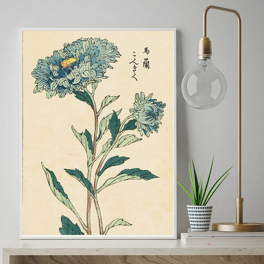 Japanese Blue Flower Antique Vintage Wall Art Canvas Print For Living Room Bedroom Home Décor