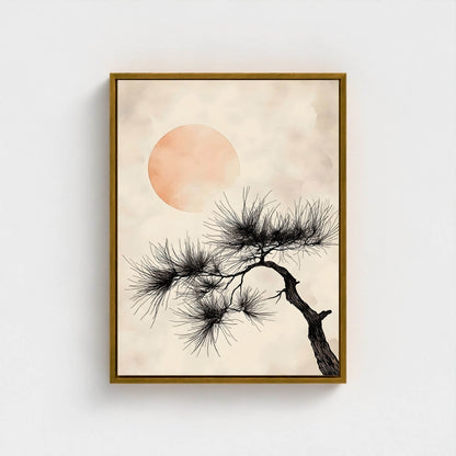 Japanese Pine Tree Sun Framed Wall Art Canvas Print