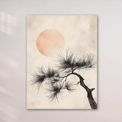 Japanese Pine Tree Sun Framed Wall Art Canvas Print