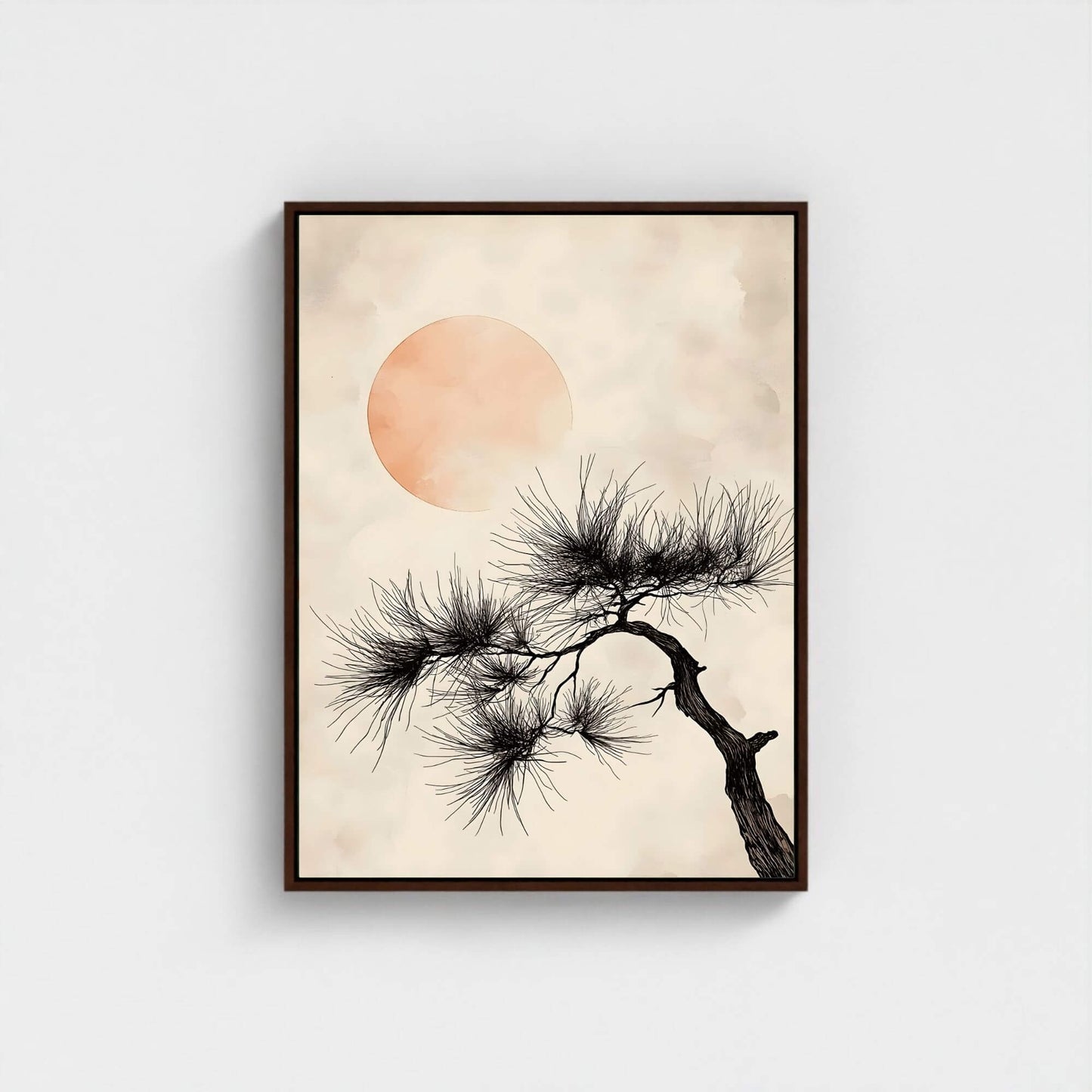 Japanese Pine Tree Sun Framed Wall Art Canvas Print