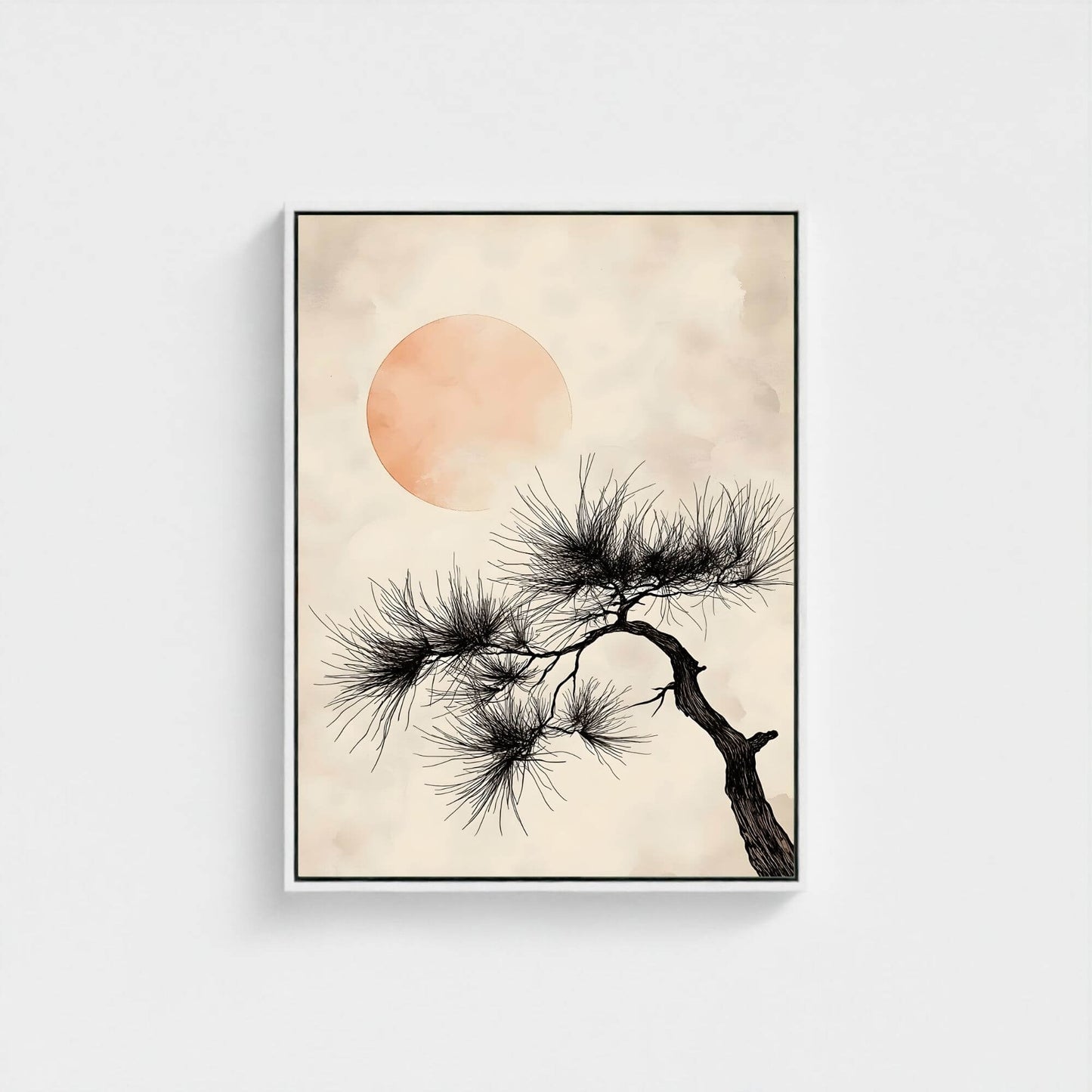 Japanese Pine Tree Sun Framed Wall Art Canvas Print