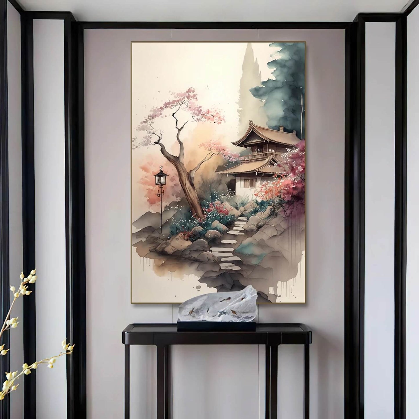 Japanese Style Landscape Wall Art Watercolor Aesthetic Canvas Print Nature Pictures For Modern Living Room Bedroom Home Décor