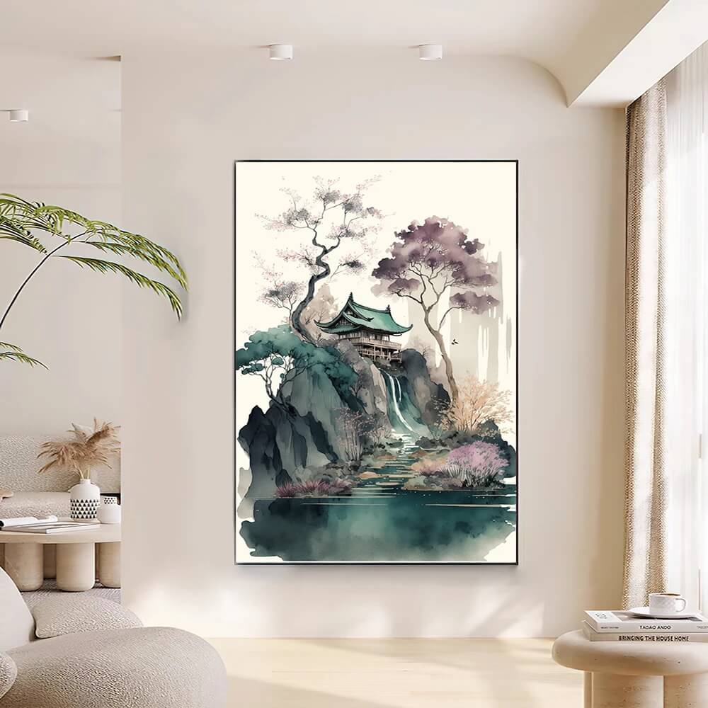 Japanese Style Landscape Wall Art Watercolor Aesthetic Canvas Print Nature Pictures For Modern Living Room Bedroom Home Décor