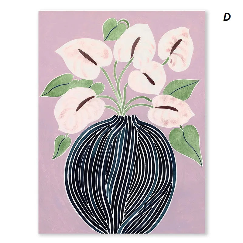 Japanese Style Floral Vase Woman Wall Art Canvas Print For Rustic Living Room Dining Room Décor