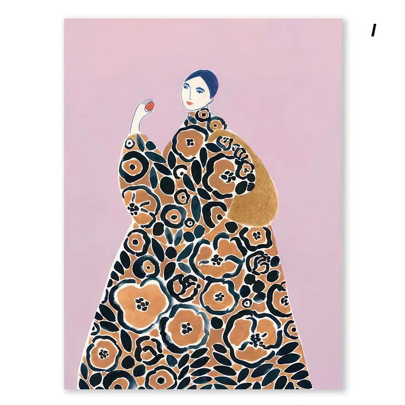 Japanese Style Floral Vase Woman Wall Art Canvas Print For Rustic Living Room Dining Room Décor