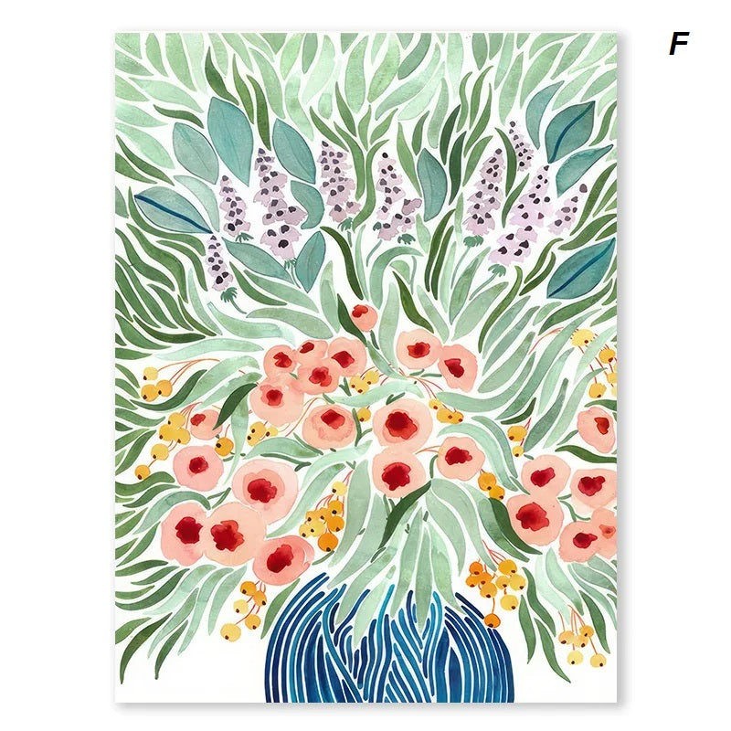 Japanese Style Floral Vase Woman Wall Art Canvas Print For Rustic Living Room Dining Room Décor