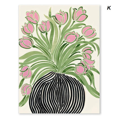 Japanese Style Floral Vase Woman Wall Art Canvas Print For Rustic Living Room Dining Room Décor