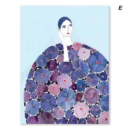 Japanese Style Floral Vase Woman Wall Art Canvas Print For Rustic Living Room Dining Room Décor