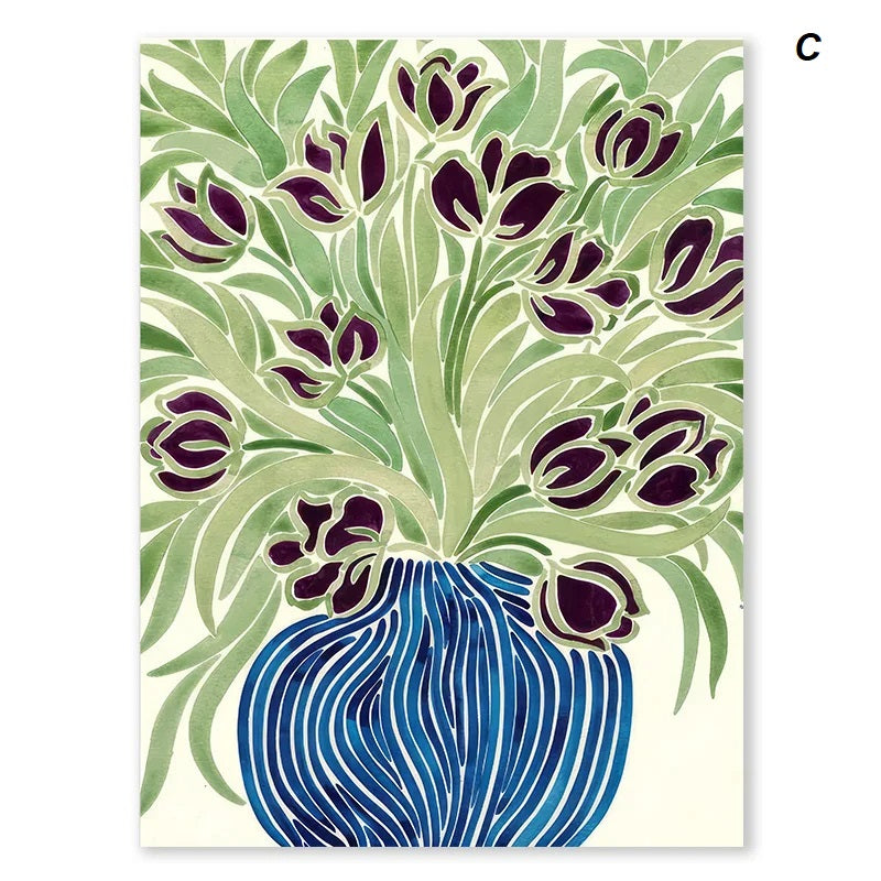 Japanese Style Floral Vase Woman Wall Art Canvas Print For Rustic Living Room Dining Room Décor