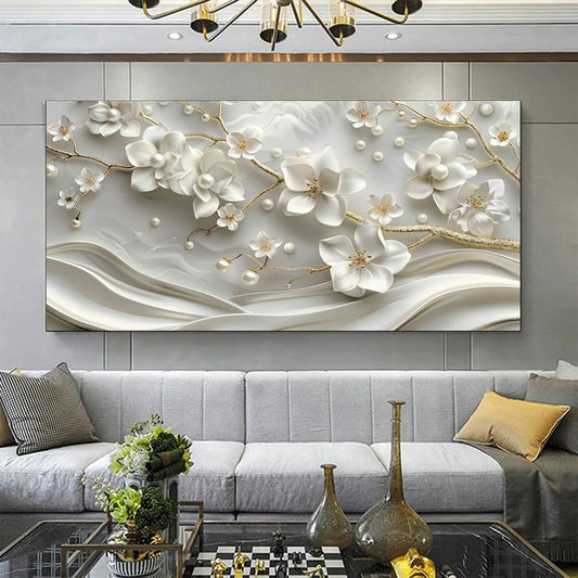 White Petal Flower Large Wall Art Canvas Print For Living Room Above The Sofa Wall Decor