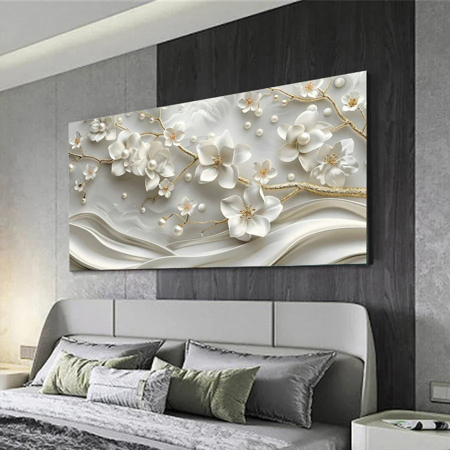 White Petal Flower Large Wall Art Canvas Print For Living Room Above The Sofa Wall Decor