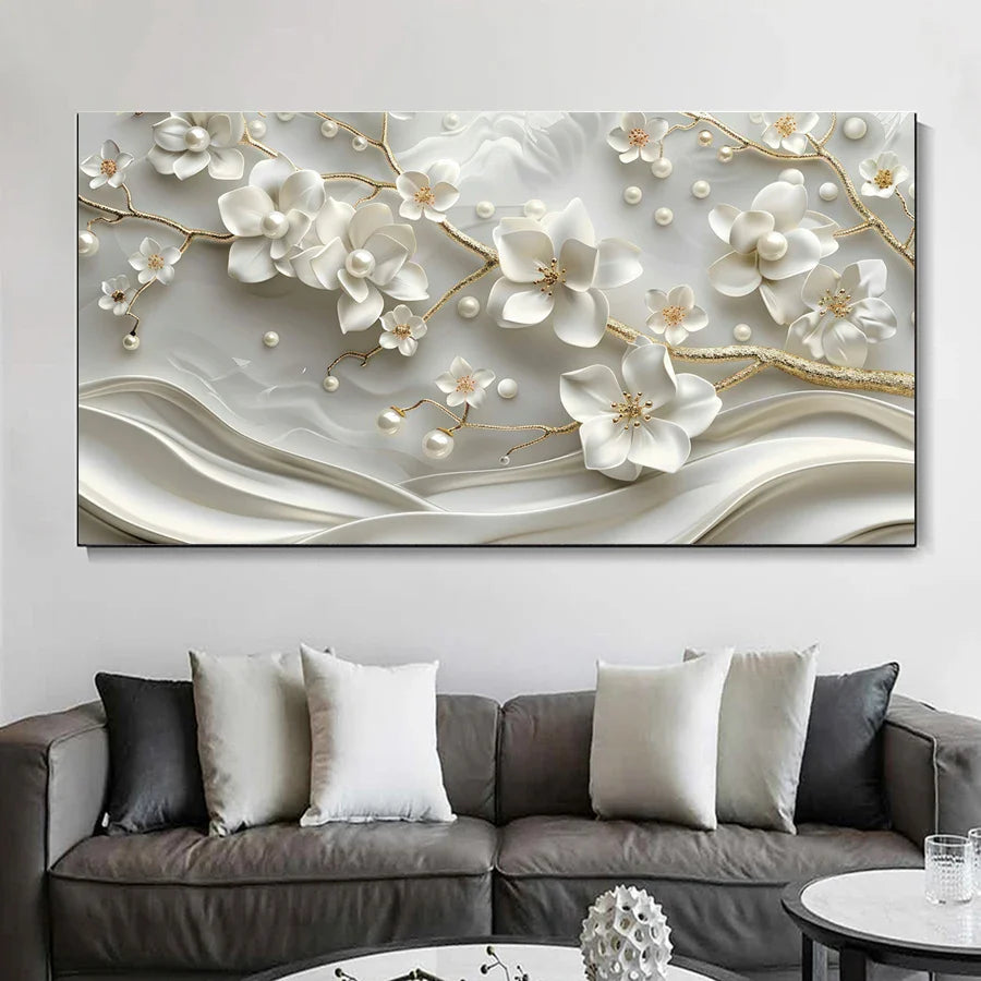White Petal Flower Large Wall Art Canvas Print For Living Room Above The Sofa Wall Decor