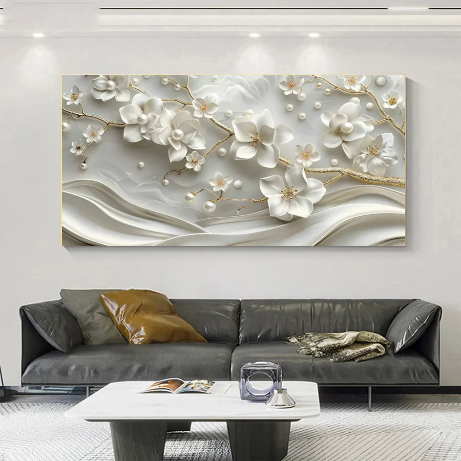 White Petal Flower Large Wall Art Canvas Print For Living Room Above The Sofa Wall Decor