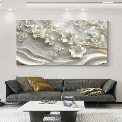 White Petal Flower Large Wall Art Canvas Print For Living Room Above The Sofa Wall Decor