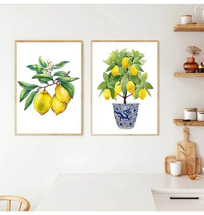 Lemon Fruits Canvas Prints Minimalist Wall Art Yellow Plant Pictures Nordic Poster For Kitchen Dining Room Home Décor