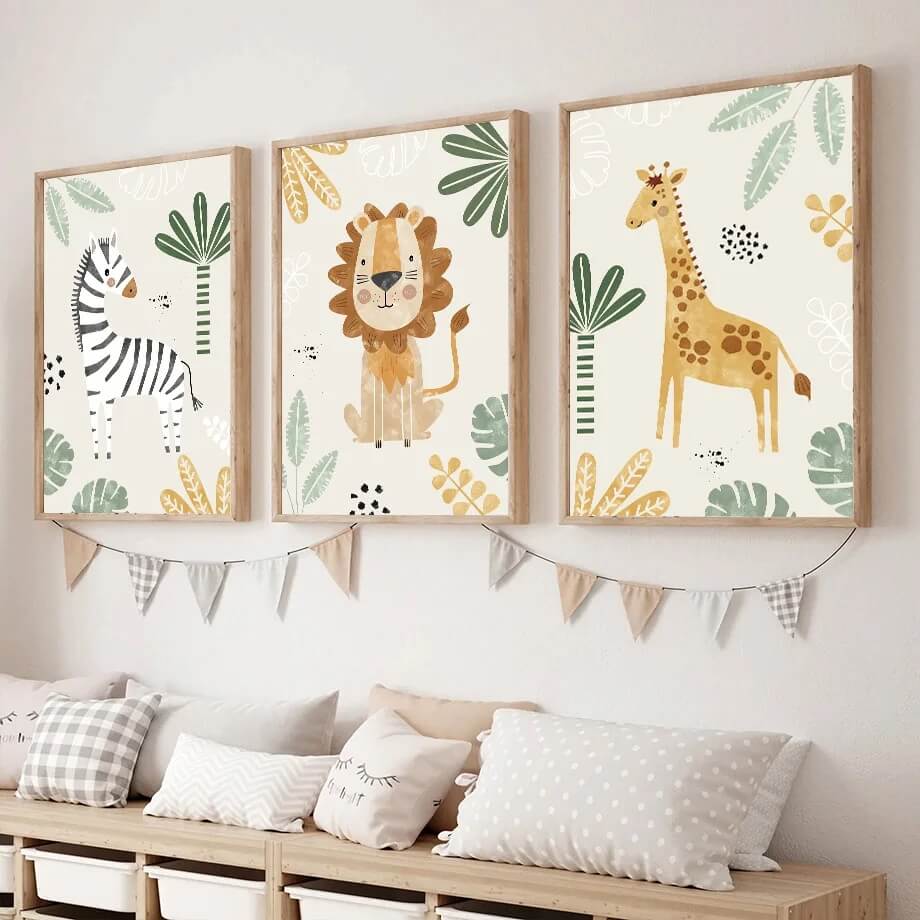 Lion Giraffe Zebra Jungle Animals Custom Baby Name Wall Art Nordic Inspirational Big Posters Quotes Pictures For Baby Kids Room Décor