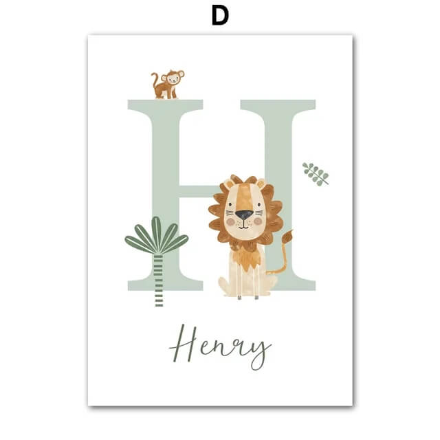 Lion Giraffe Zebra Jungle Animals Custom Baby Name Wall Art Nordic Inspirational Big Posters Quotes Pictures For Baby Kids Room Décor