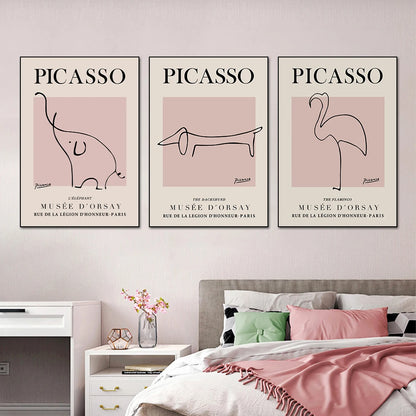 Minimalist Modern Abstract Pink Canvas Print Wall Art Picasso Line Art For Modern Living Room Bedroom