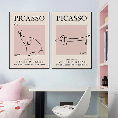 Minimalist Modern Abstract Pink Canvas Print Wall Art Picasso Line Art For Modern Living Room Bedroom