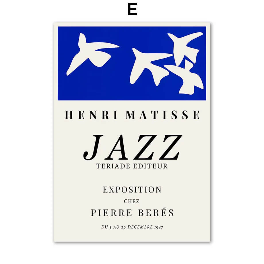 Poster for Henri Matisse's 'Jazz' exhibition with blue and white abstract design