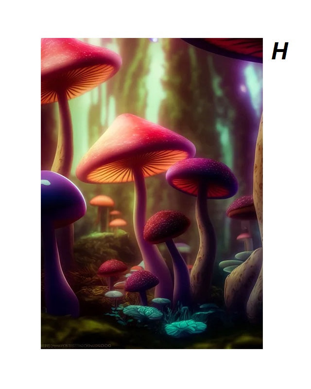 Magic Neon Mushroom Motif Enchanted Forest Vibrant Canvas Prints Wall Art For Modern Living Room Dining Room Décor