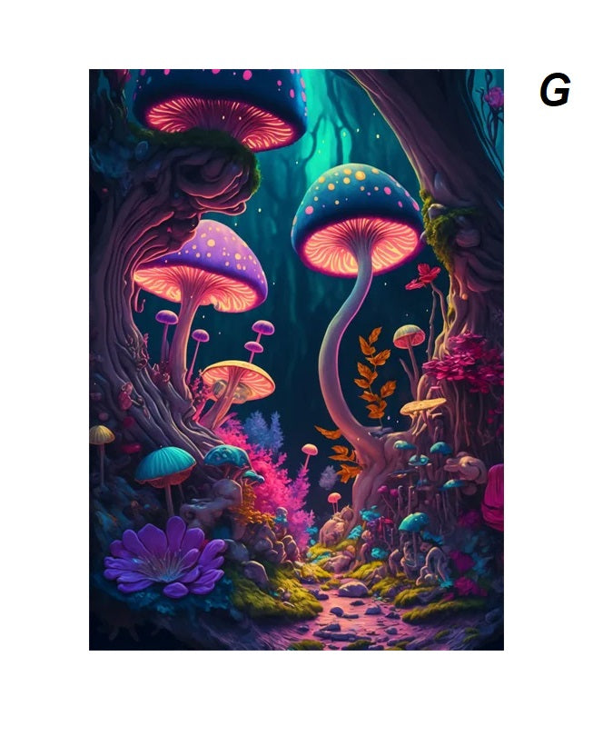 Magic Neon Mushroom Motif Enchanted Forest Vibrant Canvas Prints Wall Art For Modern Living Room Dining Room Décor