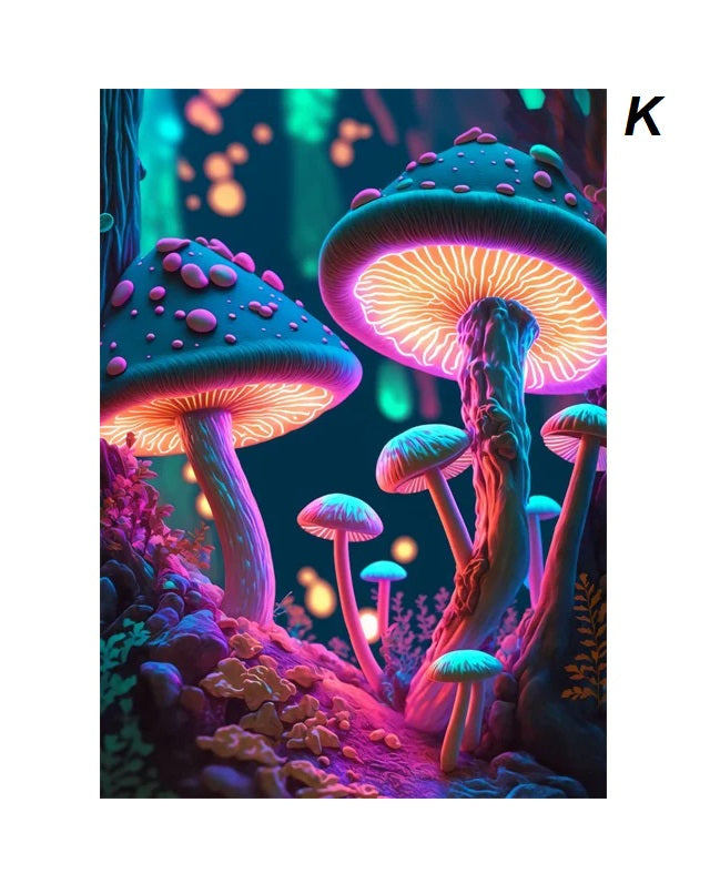 Magic Neon Mushroom Motif Enchanted Forest Vibrant Canvas Prints Wall Art For Modern Living Room Dining Room Décor