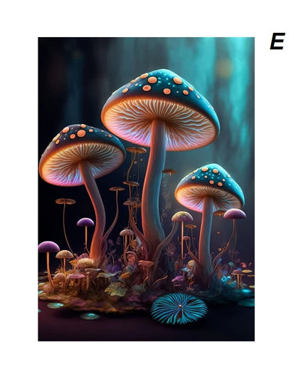 Magic Neon Mushroom Motif Enchanted Forest Vibrant Canvas Prints Wall Art For Modern Living Room Dining Room Décor