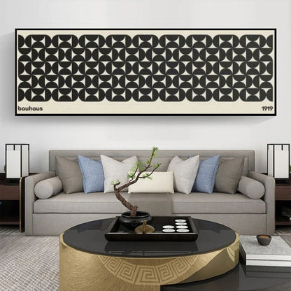 Mid Century Black White Geometric Bauhaus Wall Art Canvas Print Modern Abstract Poster for Living Room Home Decor