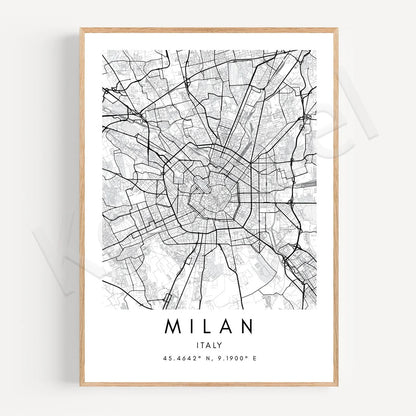 City Map Posters Wall Art - Beijing, Cape Town, Sydney, Los Angeles, Milan, Houston, Seattle, Abu Dhabi, Cornwall, Bristol, Gosport, Pudsey Wall Map Black White Canvas Prints Minimalist Posters For Office
