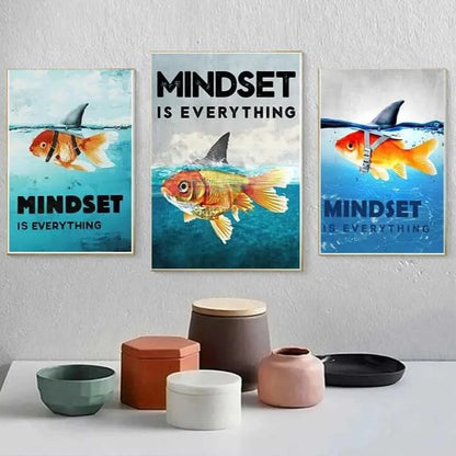 Mindset Is Everything Shark Fish Canvas Print Motivational Wall Art Nordic Poster For Living Room Bedroom Wall Art Office Home Décor