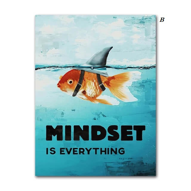 Mindset Is Everything Shark Fish Canvas Print Motivational Wall Art Nordic Poster For Living Room Bedroom Wall Art Office Home Décor