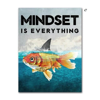 Mindset Is Everything Shark Fish Canvas Print Motivational Wall Art Nordic Poster For Living Room Bedroom Wall Art Office Home Décor