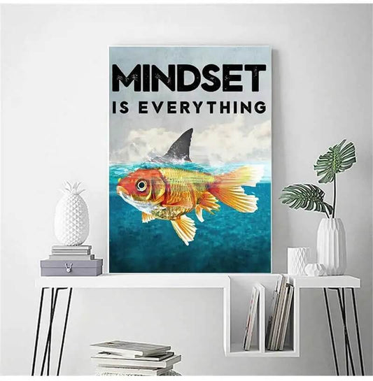 Mindset Is Everything Shark Fish Canvas Print Motivational Wall Art Nordic Poster For Living Room Bedroom Wall Art Office Home Décor