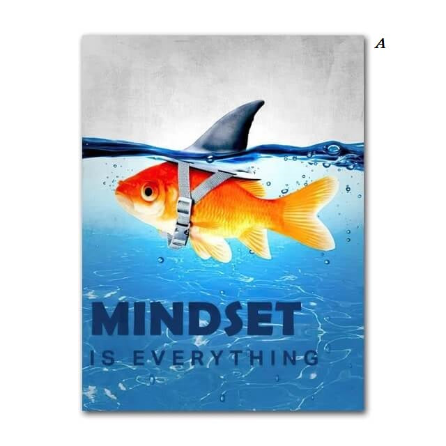 Mindset Is Everything Shark Fish Canvas Print Motivational Wall Art Nordic Poster For Living Room Bedroom Wall Art Office Home Décor